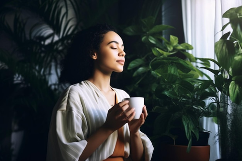 A woman drinking coffee